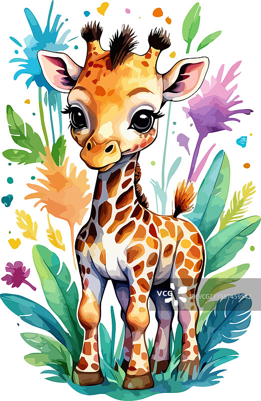顽皮的水彩长颈鹿图片素材
