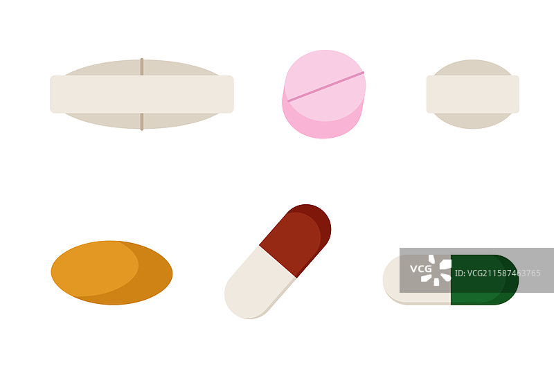 白色椭圆形药片和胶囊套装图片素材