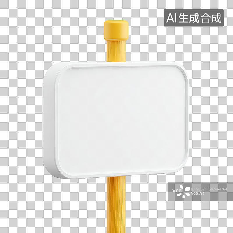 【AI数字艺术】黄色杆支撑的空白白色标志牌图片素材