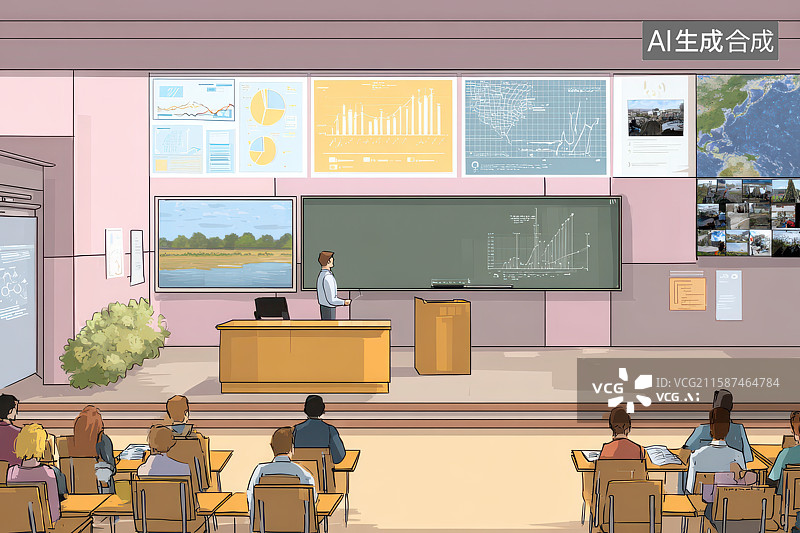 【AI数字艺术】教室教学场景黑板讲台设施图片素材