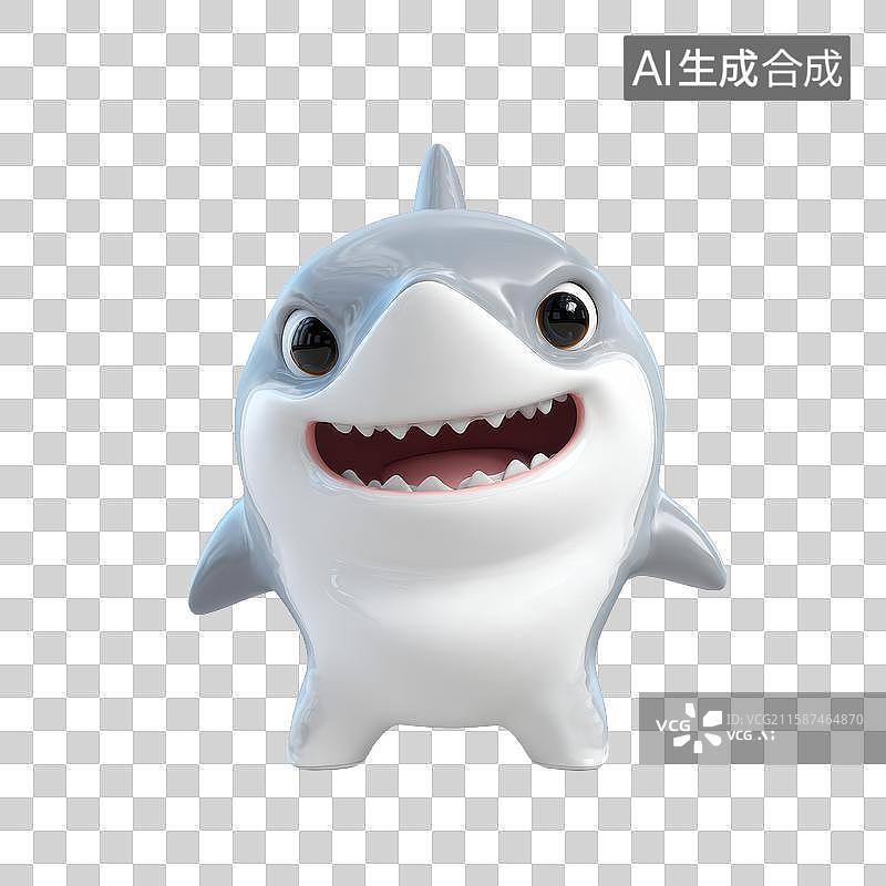 【AI数字艺术】卡通鲨鱼形象，微笑表情图片素材
