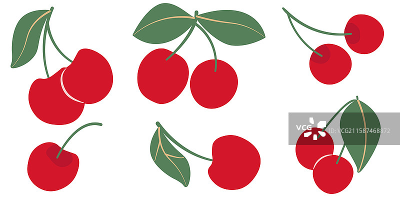 鲜红的樱桃与绿色叶子图片素材