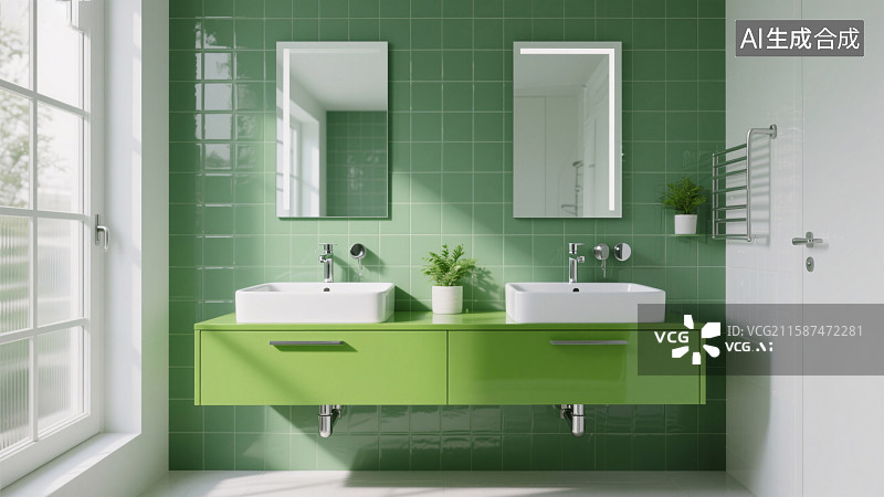 【AI数字艺术】清新浴室的静谧时光图片素材