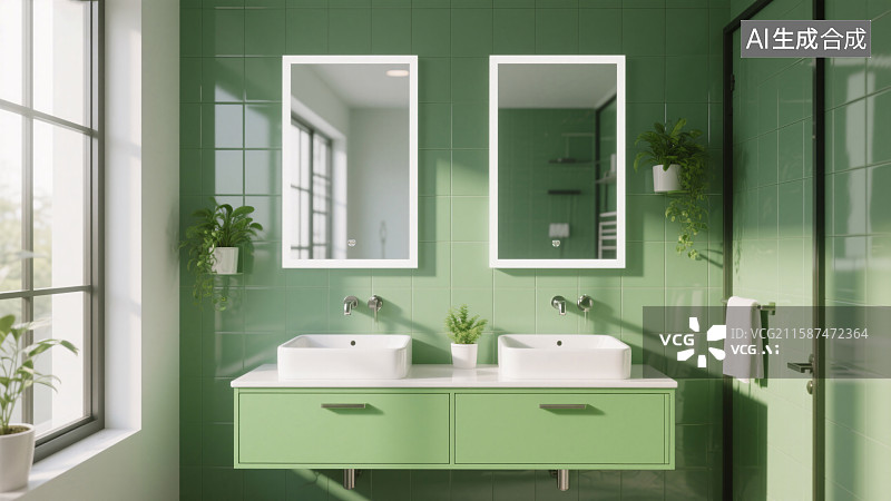 【AI数字艺术】清新浴室的静谧时光图片素材