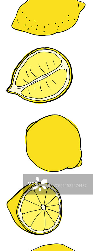 切片和整颗柠檬的无缝垂直边框图片素材