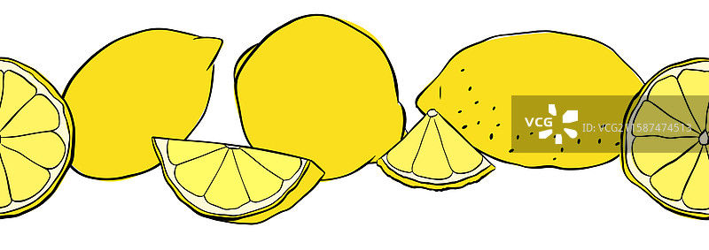 柠檬，柑橘类水果，整颗和切片，无缝图案图片素材