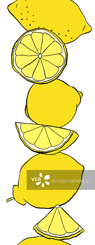 切片和整颗柠檬的无缝垂直图案图片素材