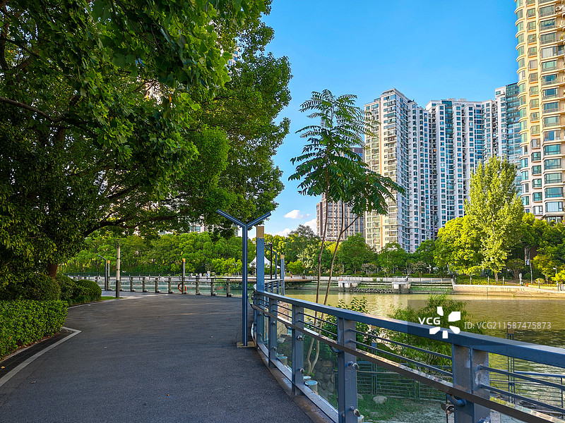 上海市普陀区苏州河梦清园环保主题公园·树林下林荫路图片素材