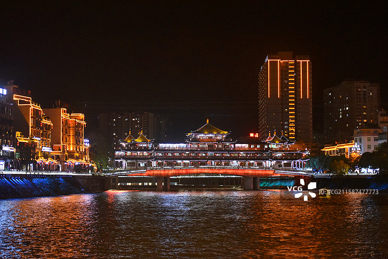 陕西安康岚皋县岚河廊桥图片素材