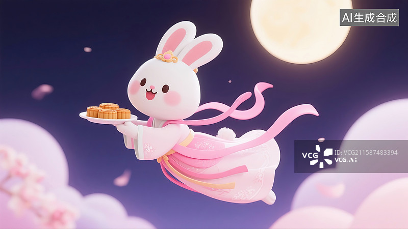 【AI数字艺术】中秋节抱着月饼的兔子图片素材