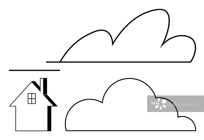 简约风格的房屋轮廓与云朵图片素材
