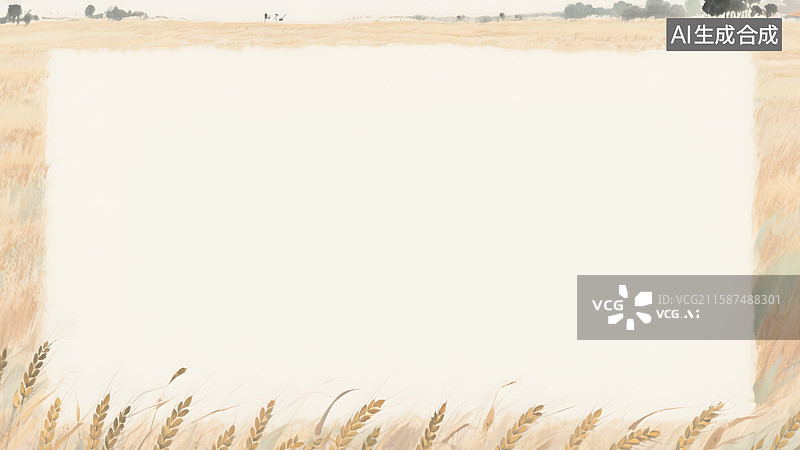 【AI数字艺术】秋天的麦田水墨画背景常规图片素材
