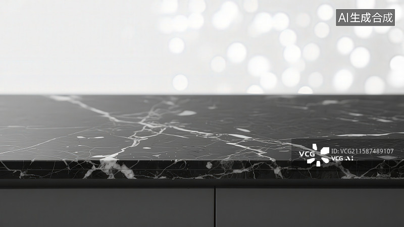 【AI数字艺术】黑色大理石纹理石材台面产品展示台背景图片素材