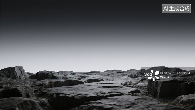 【AI数字艺术】石头堆和岩石板面底座产品展示台黑灰色渐变背景图片素材