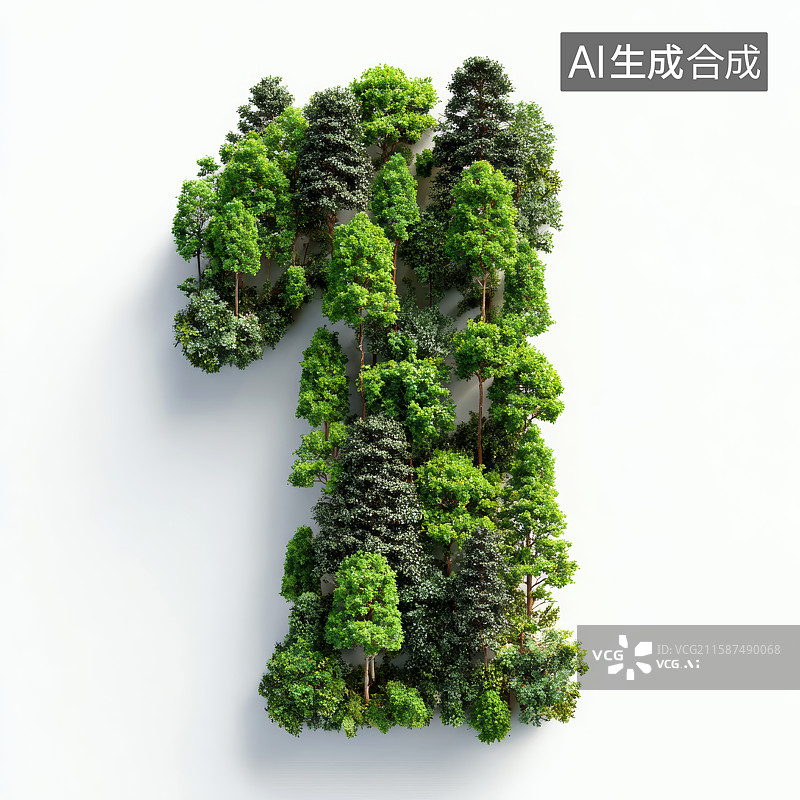 【AI数字艺术】由绿植构成的数字1图片素材