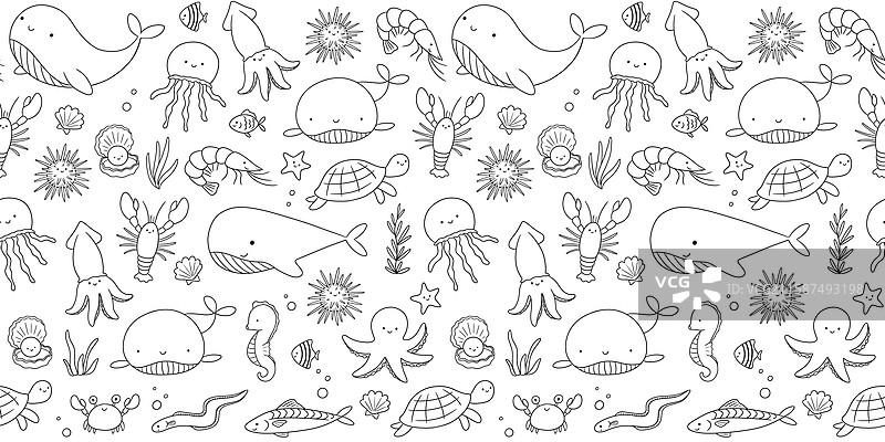 白色背景上的海洋动物无缝图案图片素材