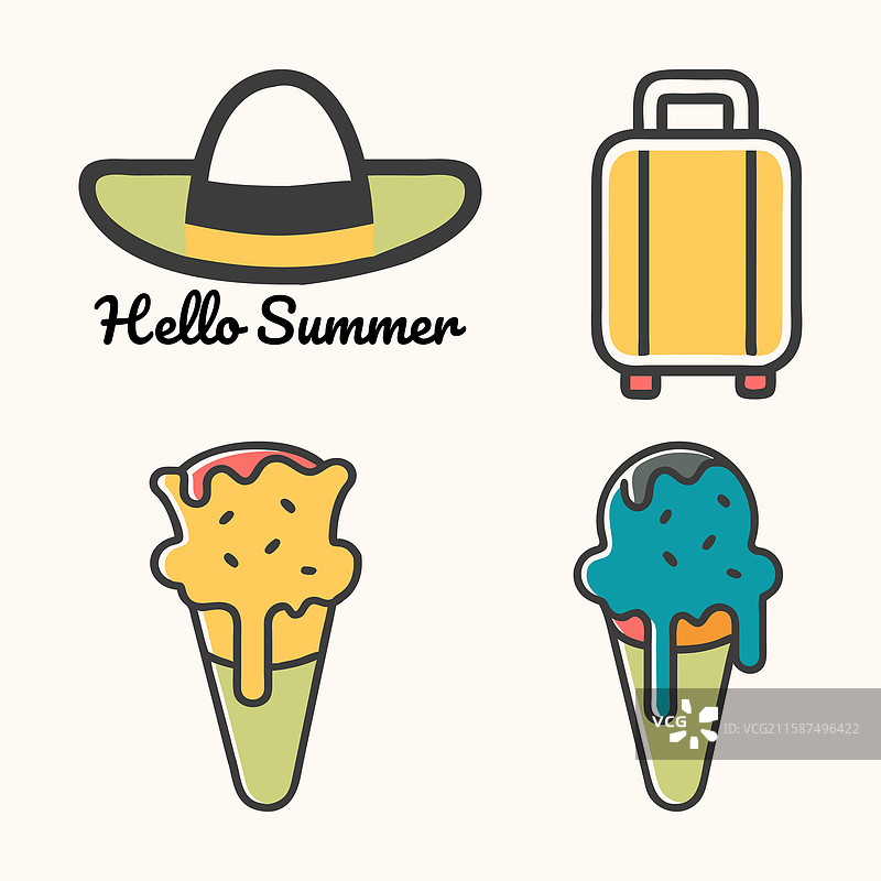 夏季标志性标签设计套件图片素材