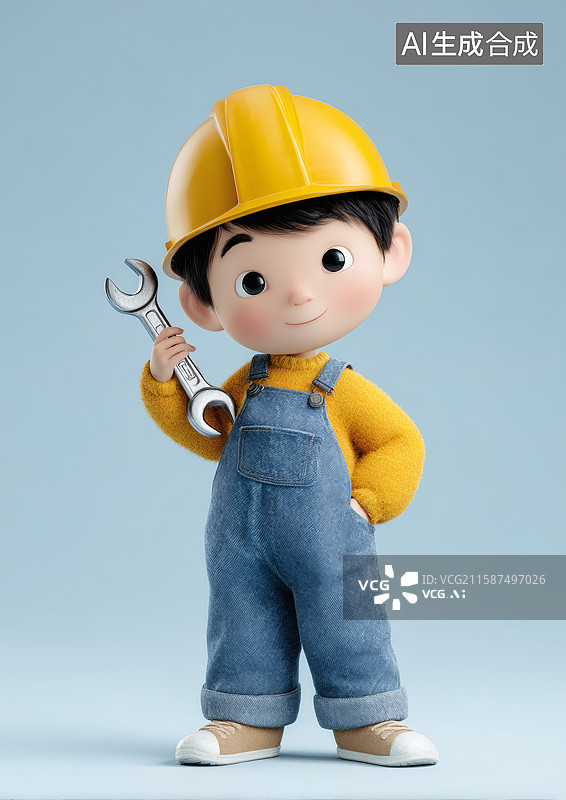 【AI数字艺术】一个手拿扳手的小修理工图片素材