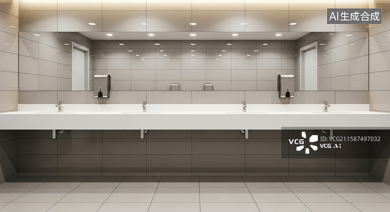 【AI数字艺术】现代公共卫生间多洗手池场景图片素材