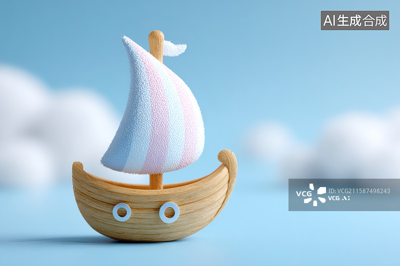 【AI数字艺术】一艘3D卡通小船图片素材