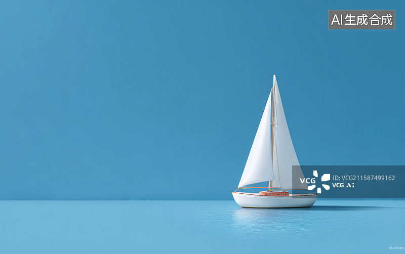 【AI数字艺术】蓝色海面上一艘白色的帆船图片素材