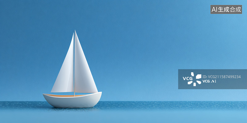 【AI数字艺术】蓝色海面上一艘白色的帆船图片素材