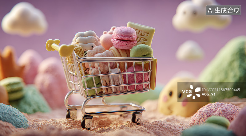【AI数字艺术】梦幻甜品购物车图片素材