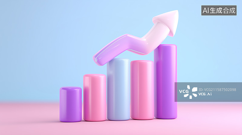 【AI数字艺术】3D彩色柱状图与上升箭头图片素材