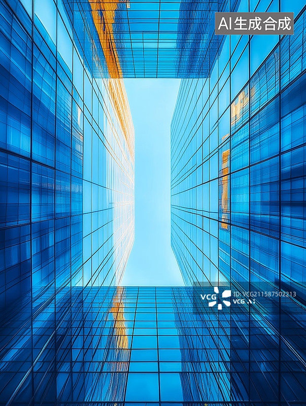 【AI数字艺术】低视角仰视城市商业建筑摩天大楼图片素材