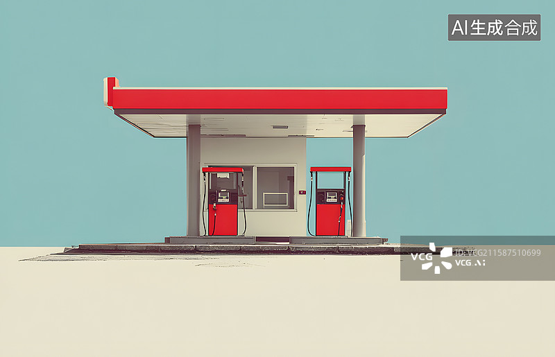 【AI数字艺术】AIGC：简洁红白配色的加油站图片素材