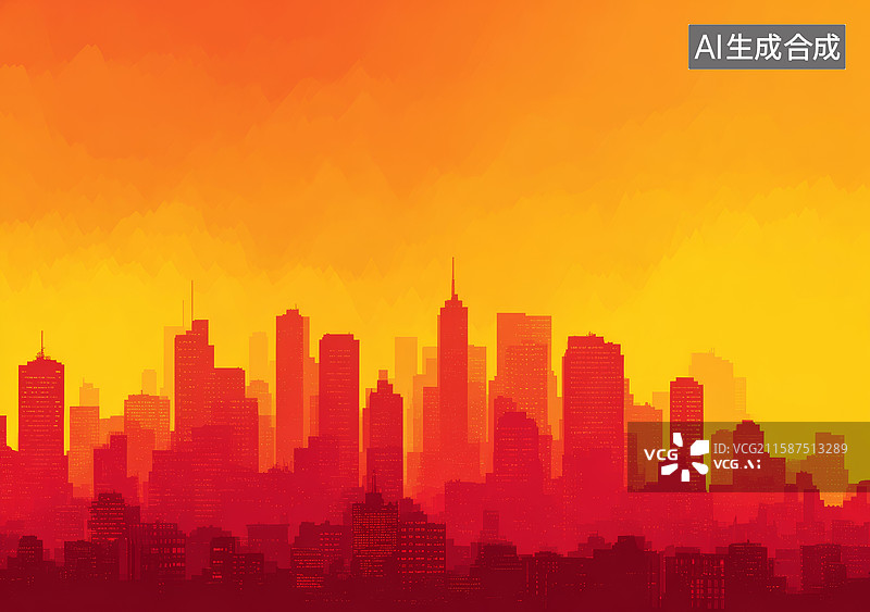 【AI数字艺术】城市剪影夕阳美景图片素材