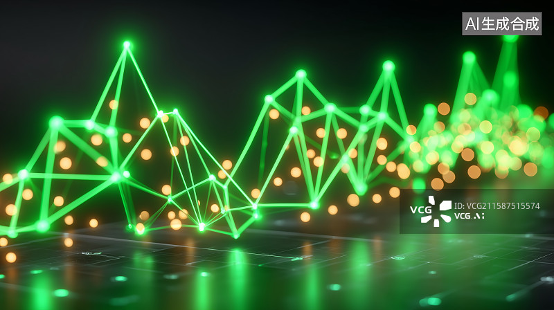【AI数字艺术】绿色数据图表与光效背景图片素材