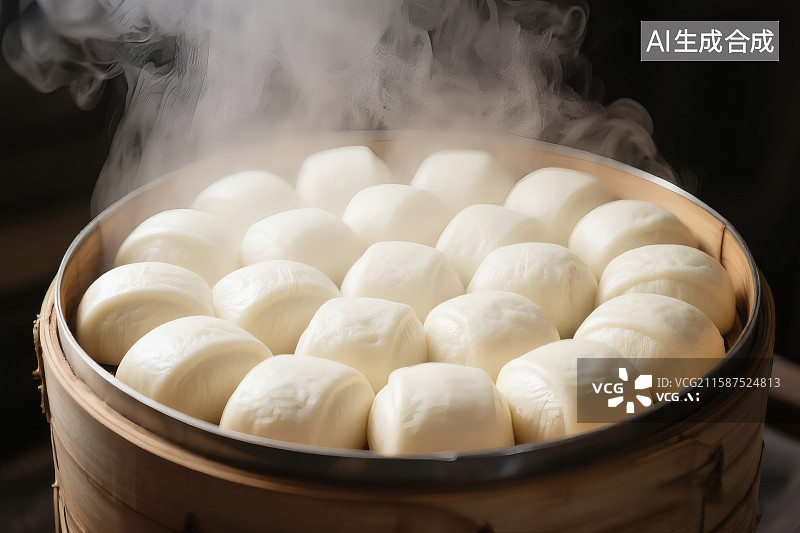 【AI数字艺术】蒸笼中的白面馒头，冒着热气图片素材