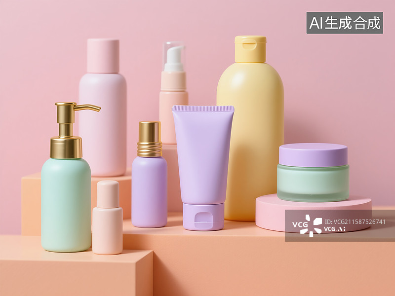 【AI数字艺术】多彩化妆品排列展示图片素材