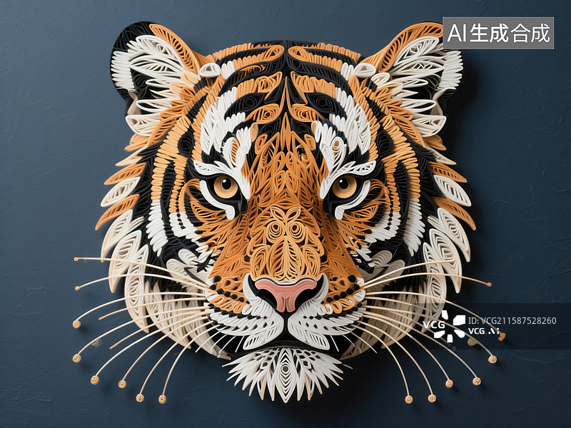 【AI数字艺术】纸艺老虎头像创意艺术作品图片素材