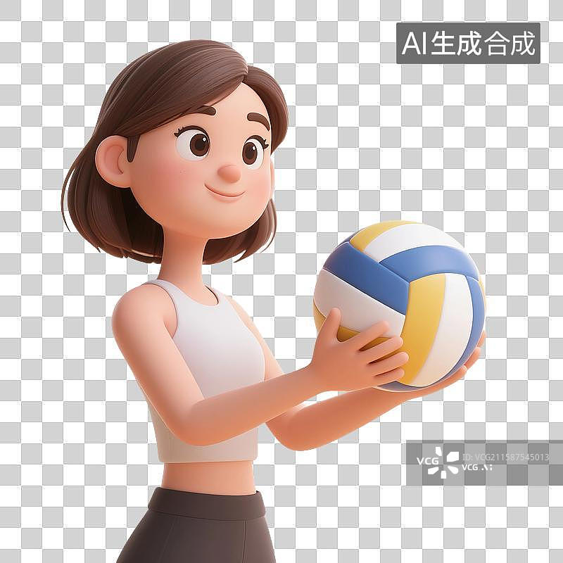 【AI数字艺术】3D渲染卡通人物，女子排球，沙滩排球，排球运动员，美女，体育运动，比赛，免抠元素图片素材