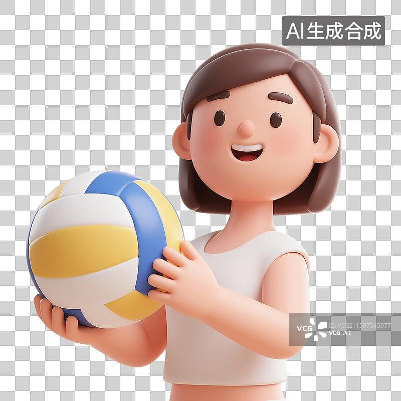 【AI数字艺术】3D渲染卡通人物，女子排球，沙滩排球，排球运动员，美女，体育运动，比赛，免抠元素图片素材