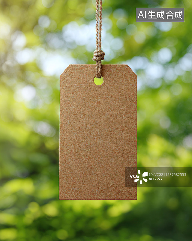 【AI数字艺术】挂在绳上的空白纸质标签图片素材