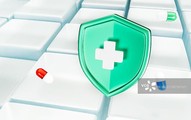 3D立体元素背景医疗健康保健医院盾牌保护图片素材