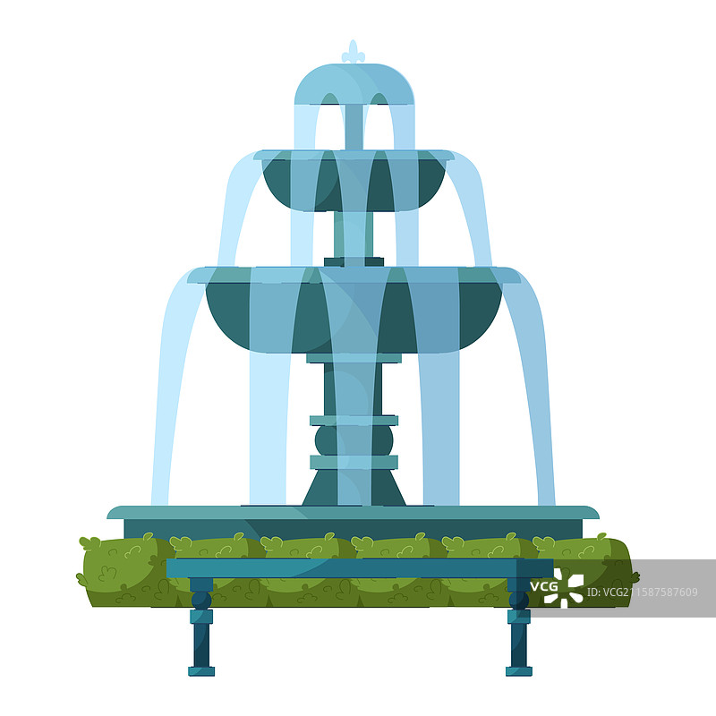 石头喷泉与绿色植物元素图片素材