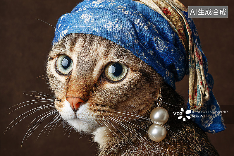 【AI数字艺术】戴珍珠耳环的猫图片素材