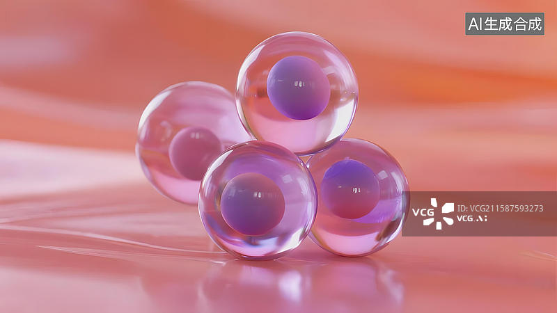 【AI数字艺术】透明球体堆叠在柔和背景上图片素材