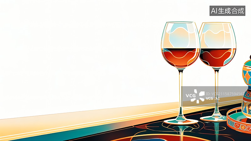 【AI数字艺术】高脚杯红酒插画图片素材