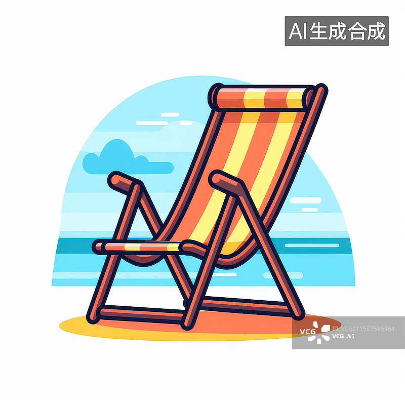 【AI数字艺术】创意沙滩躺椅卡通插画图片素材