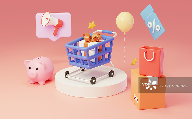 电商网购消费大促促销元素3D图片素材