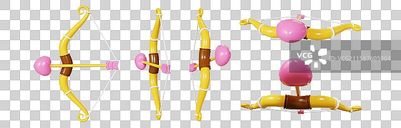 免抠情人节七夕浪漫爱情幸福弓箭3D图片素材
