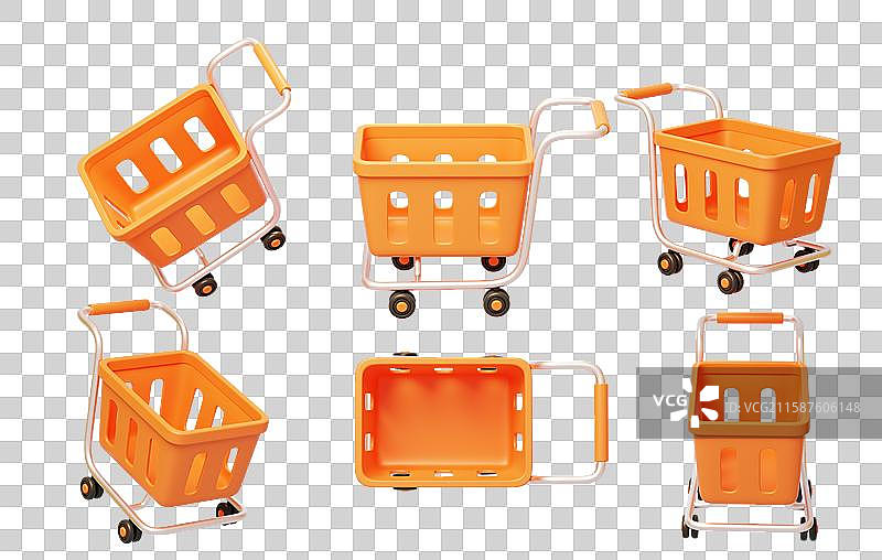 免抠购物车篮子3D电商超市消费图片素材