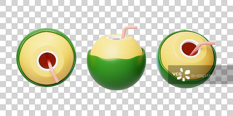 免抠椰子开壳椰子汁海边度假椰子3D图片素材