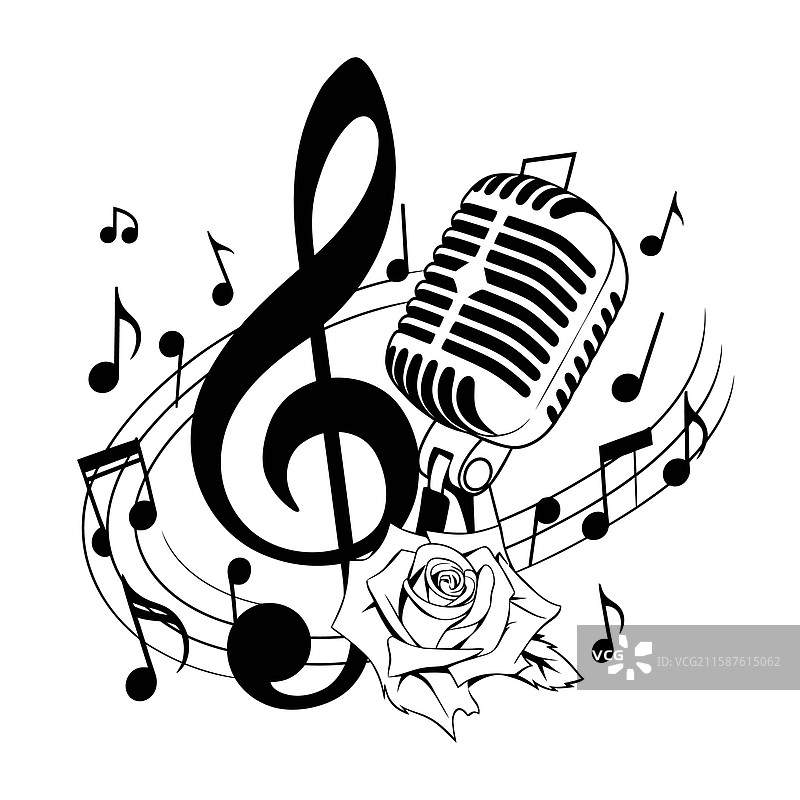 复古麦克风与音符图片素材