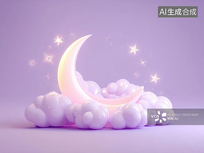 【AI数字艺术】温柔月光与梦幻云朵图片素材
